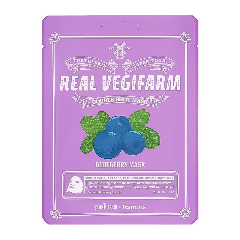 Fortheskin Super Food Real Vegifarm Double Shot maska ar mellenēm, 23 ml