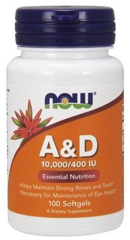 NOW Foods A un D vitamīns, 10000/400 SV - 100 kapsulas