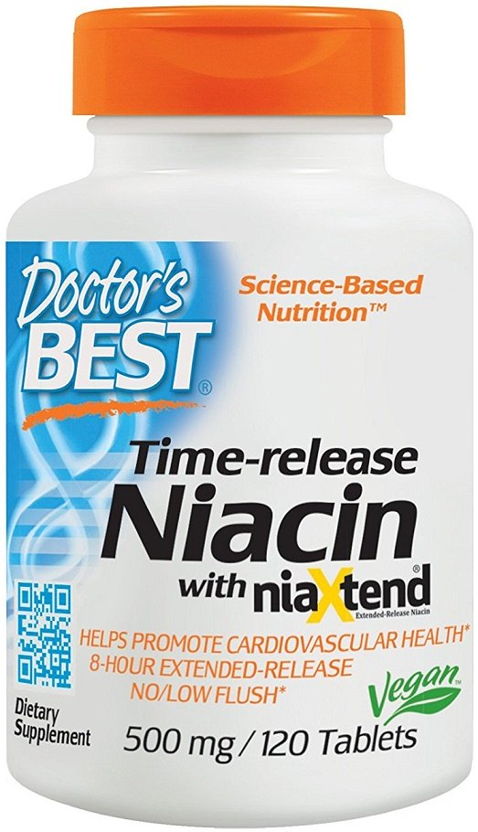 Doctor's Best ilgstošas ​​iedarbības niacīns ar niaXtend, 500 mg - 120 tabletes