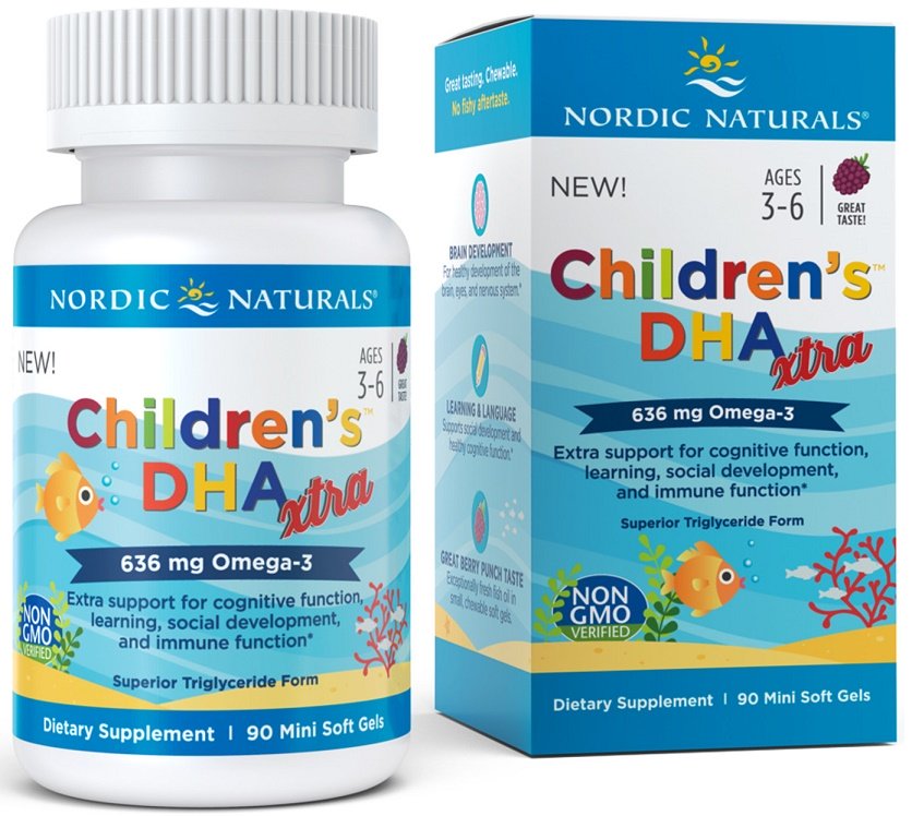 Nordic Naturals vaikų DHA Xtra žuvų taukai, 636mg uogų skonio, 90 kapsulių