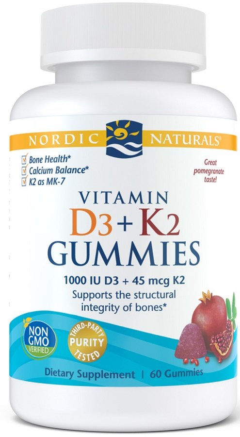 Nordic Naturals D3+K2 vitamīna želejkonfektes, granātābols - 60 želejkonfektes