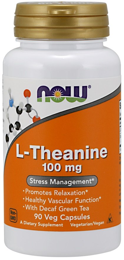 NOW Foods L-teanīns ar bezkofeīna zaļo tēju, 100 mg - 90 kapsulas