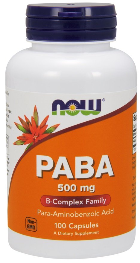 NOW Foods PABA, 500mg - 100 kapsulių, maisto papildas, vitaminai ir mineralai