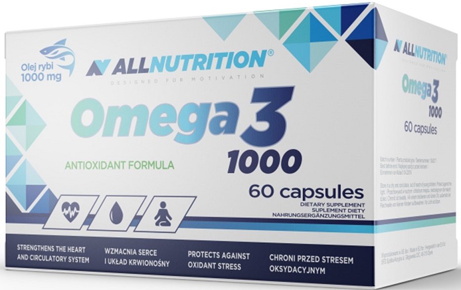Allnutrition Omega 3, 1000mg - 60 kapsulių, maisto papildas, omega-3 aliejus