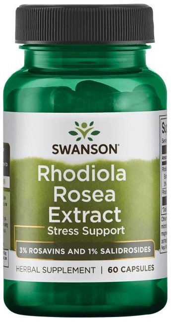 Swanson Rhodiola Rosea ekstraktas - 60 kapsulių, maisto papildas stresui mažinti