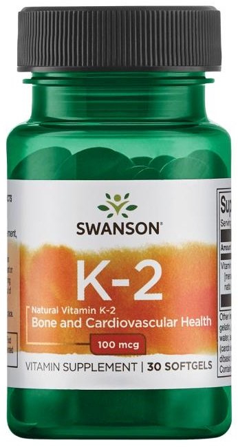 Swanson K-2 vitaminų papildas, 30 kapsulių, natūralus, 100mcg, širdies ir kraujagyslių sveikatai