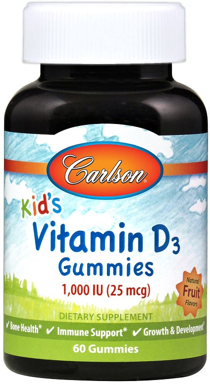Vaikų vitamino D3 guminukai, natūralūs vaisių skoniai, 60 vnt.