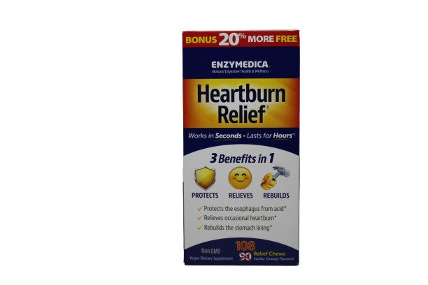 Enzymedica Heartburn Relief, Vanilla-Orange - 108 kramtomųjų tablečių