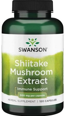 Swanson Shiitake grybų ekstraktas, 500mg, 120 kapsulių, sveikatos papildas