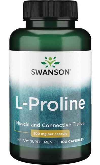 Swanson L-Proline, 500mg - 100 kapsulių, maisto papildas, amino rūgštys
