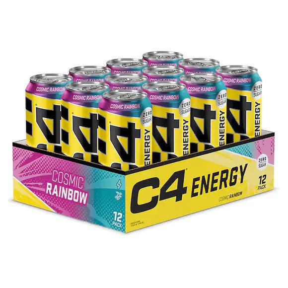 C4 energijos gėrimo skardinė, kosminis vaivorykštės dizainas, 12 vnt.