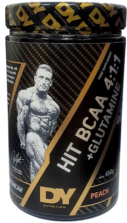 Dorian Yates HIT BCAA 4:1:1 + Glutamine, Peach - 450 g, sporto papildas, amino rūgštys, energijos stiprintojas