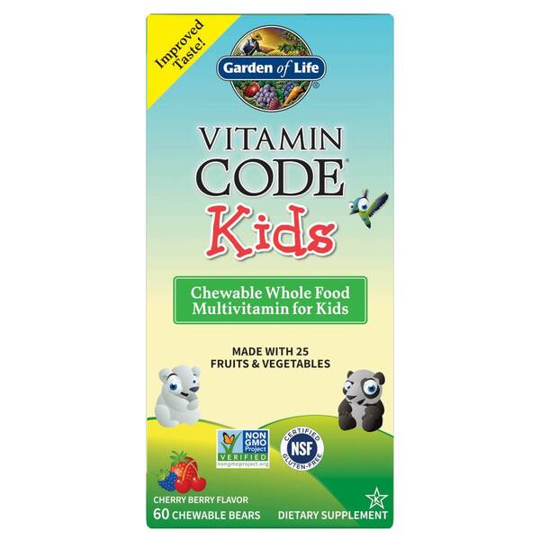 Vaikų multivitaminai Garden of Life Vitamin Code Kids, vaisių ir daržovių skonio, 60 kramtomųjų meškiukų
