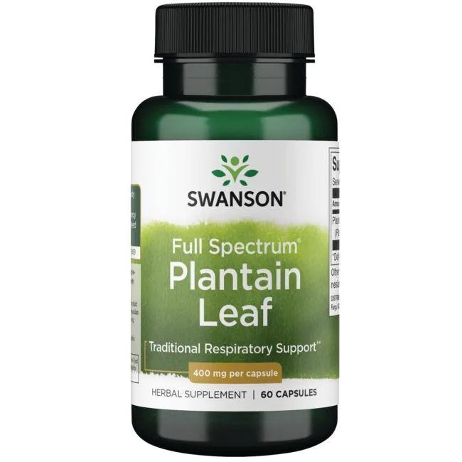 Swanson Plantain Leaf, 400mg, 60 kapsulių, sveikatos papildas