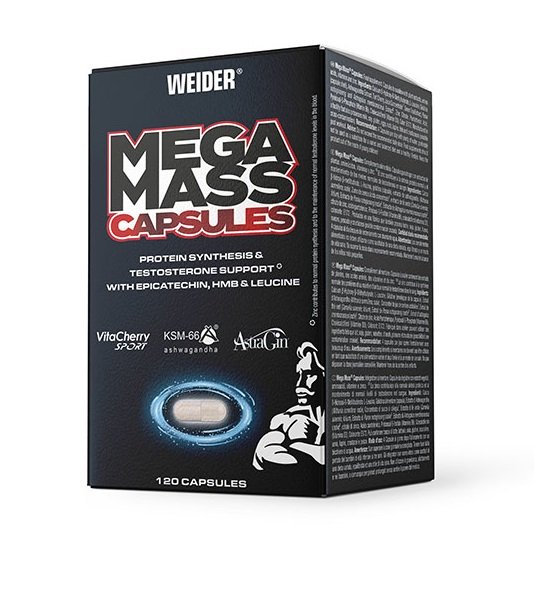 Weider Mega Mass kapsulės pakuotė