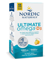 Nordic Naturals Ultimate Omega-D3 zivju eļļa, 1280 mg citrona - 60 kapsulas