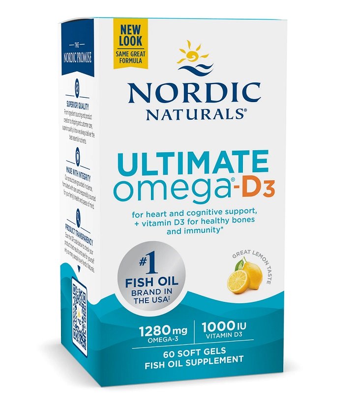 Nordic Naturals Ultimate Omega-D3 zivju eļļa, 1280 mg citrona - 60 kapsulas