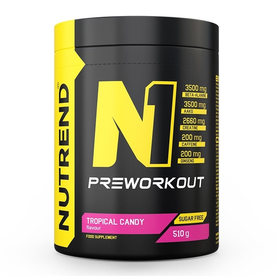 Nutrend N1 Pre-Workout, Tropical Candy - 510 g maisto papildas