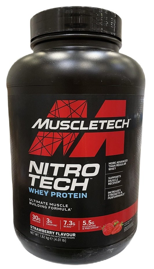 MuscleTech Nitro-Tech, Braškių skonio baltymų milteliai, 1820 g