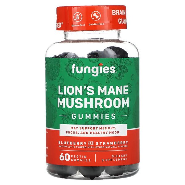 Fungies Lion's Mane Mushroom Gummies, Blueberry & Strawberry - 60 guminukų