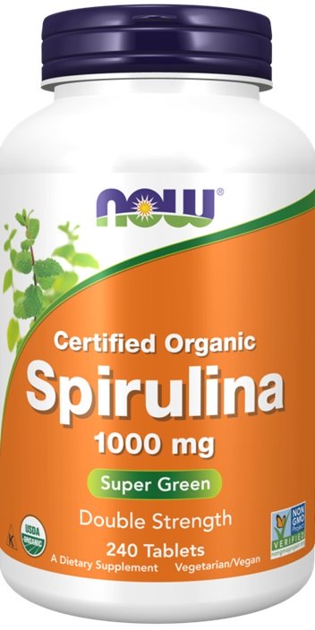 NOW Foods Spirulina, 1000mg - 240 tablečių, ekologiškas maisto papildas