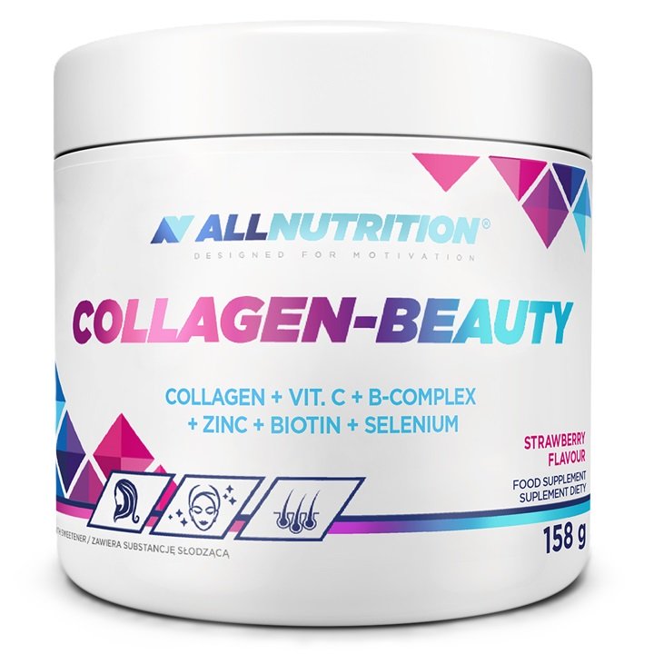 Allnutrition Collagen-Beauty, Braškės skonio, maisto papildas, odos, plaukų ir nagų grožiui, 158 g