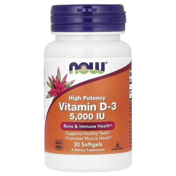 NOW Foods D-3 vitamīns, 5000 SV - 30 kapsulas
