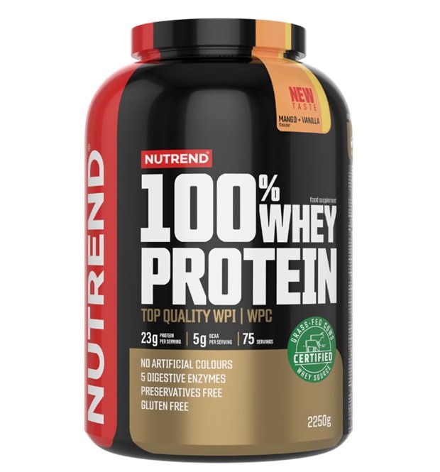 Nutrend 100% Whey Protein, Mango + Vanilla - 2250 g maisto papildas