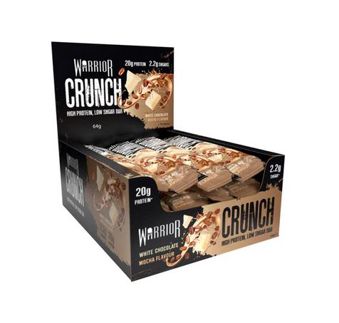 Warrior Crunch Bar, Baltojo šokolado mocha skonis, 12 vnt., sveiki maisto produktai