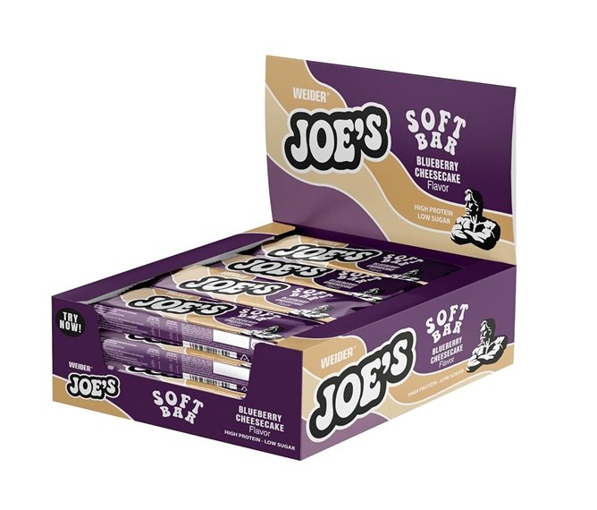 Weider Joe's Soft Bar, Mėlynių sūrio pyrago skonio, 12 vnt., maisto papildas