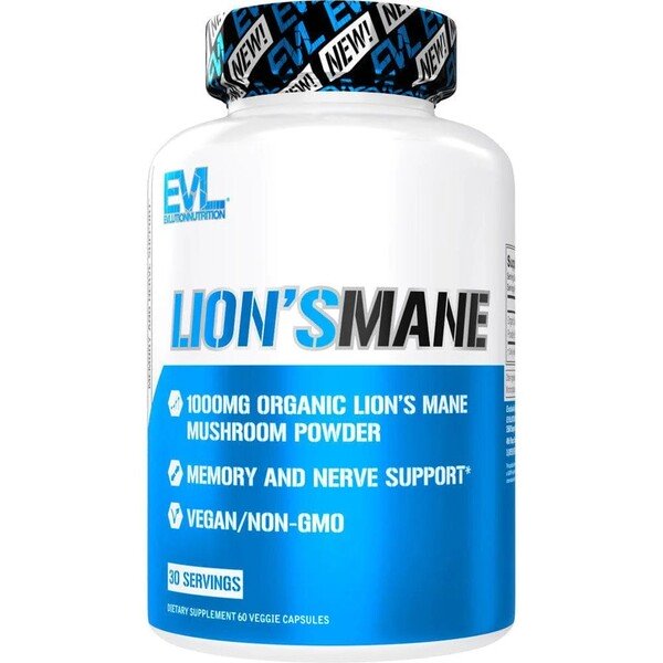 EVLution Nutrition Lion's Mane kapsulės, natūralus smegenų ir nervų sveikatos papildas