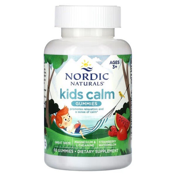 Nordic Naturals Kids Calm želejkonfektes, zemeņu un arbūza - 60 želejkonfektes