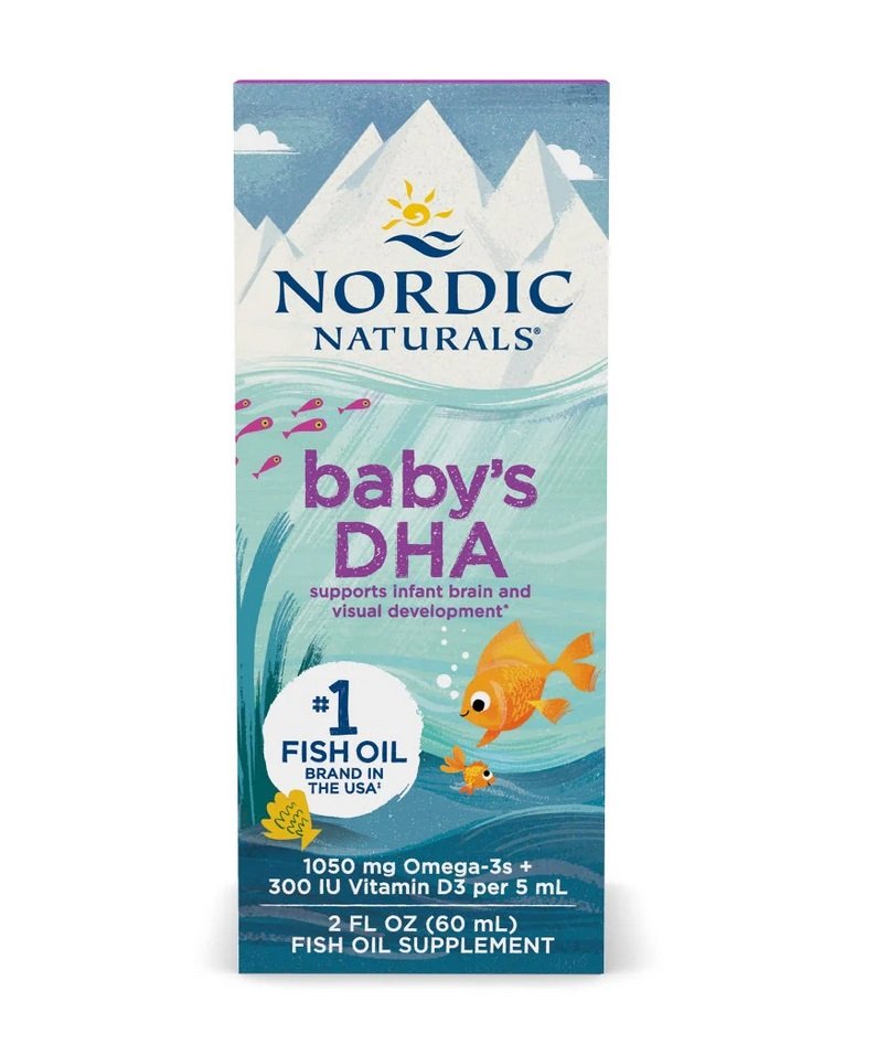 Nordic Naturals mazuļu DHA zivju eļļa, 1050 mg Omega-3 ar D3 vitamīnu - 60 ml.
