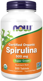 NOW Foods Spirulina, 500mg - 500 tablečių, ekologiškas maisto papildas