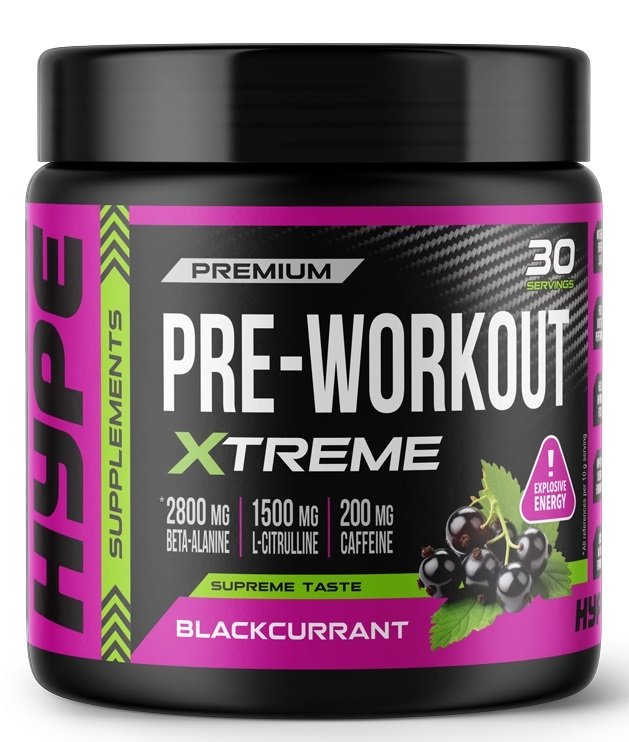 Hype Pre-Workout Xtreme, Blackcurrant - 300 g, sporto papildas