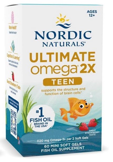 Nordic Naturals Ultimate Omega 2X zivju eļļa pusaudžiem, zemeņu - 60 kapsulas