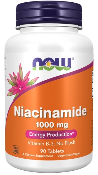 NOW Foods niacinamīds, 1000 mg - 90 tabletes