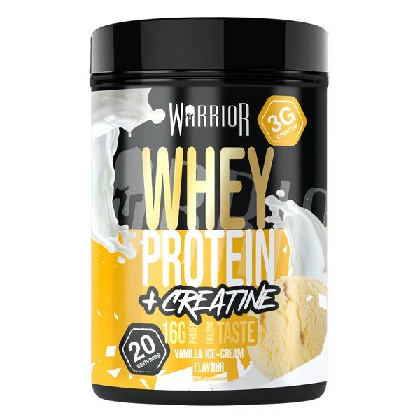 Warrior Whey Protein + Creatine, Vanilės ledų skonio, 500 g, sporto papildas
