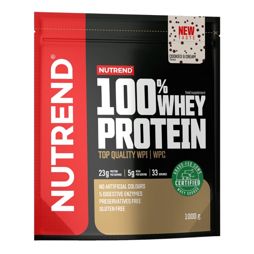 Nutrend 100% Whey Protein, Cookies & Cream - 1000 g maisto papildas