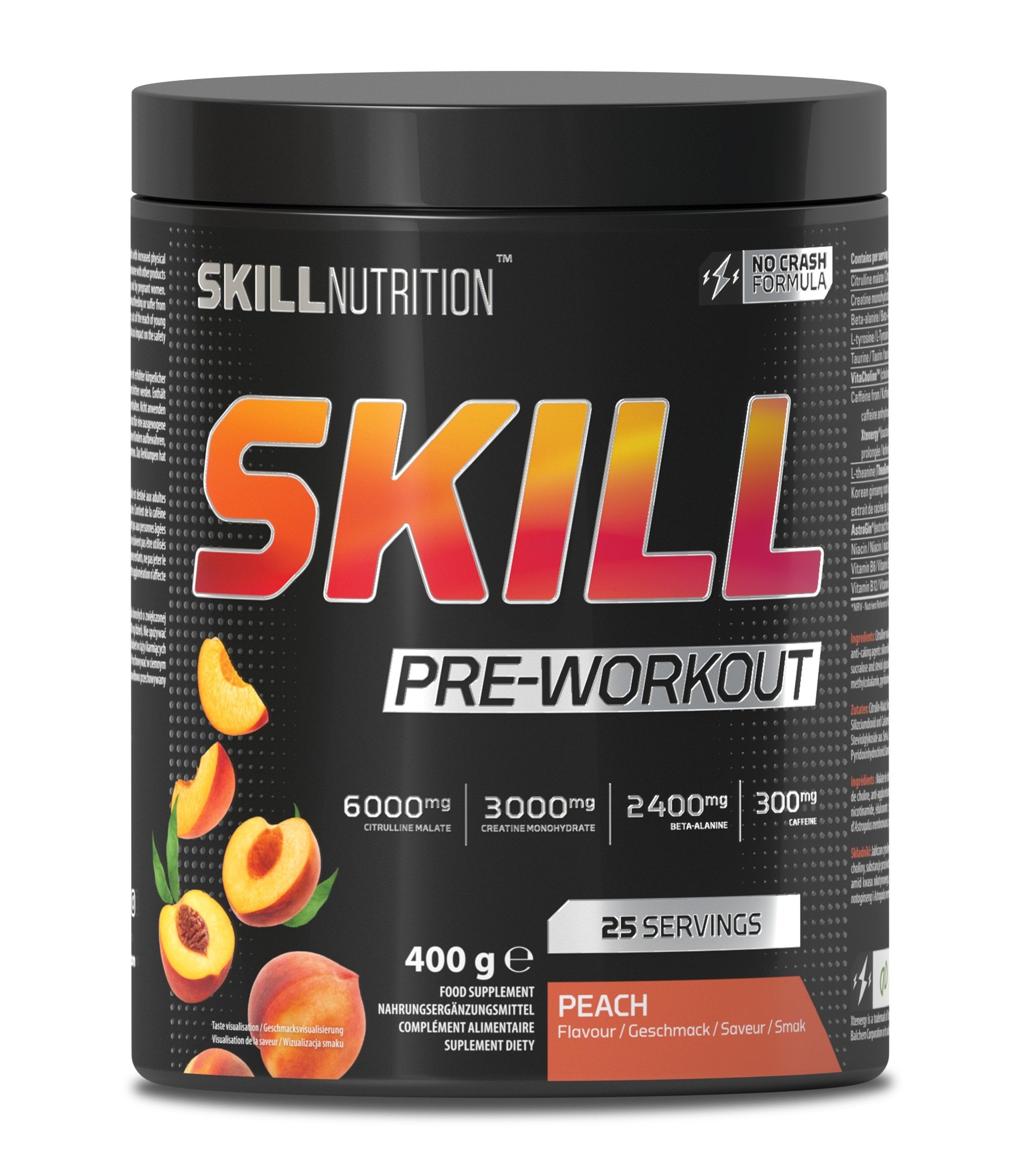 Skill Nutrition pretreniruotės papildas persikų skoniu
