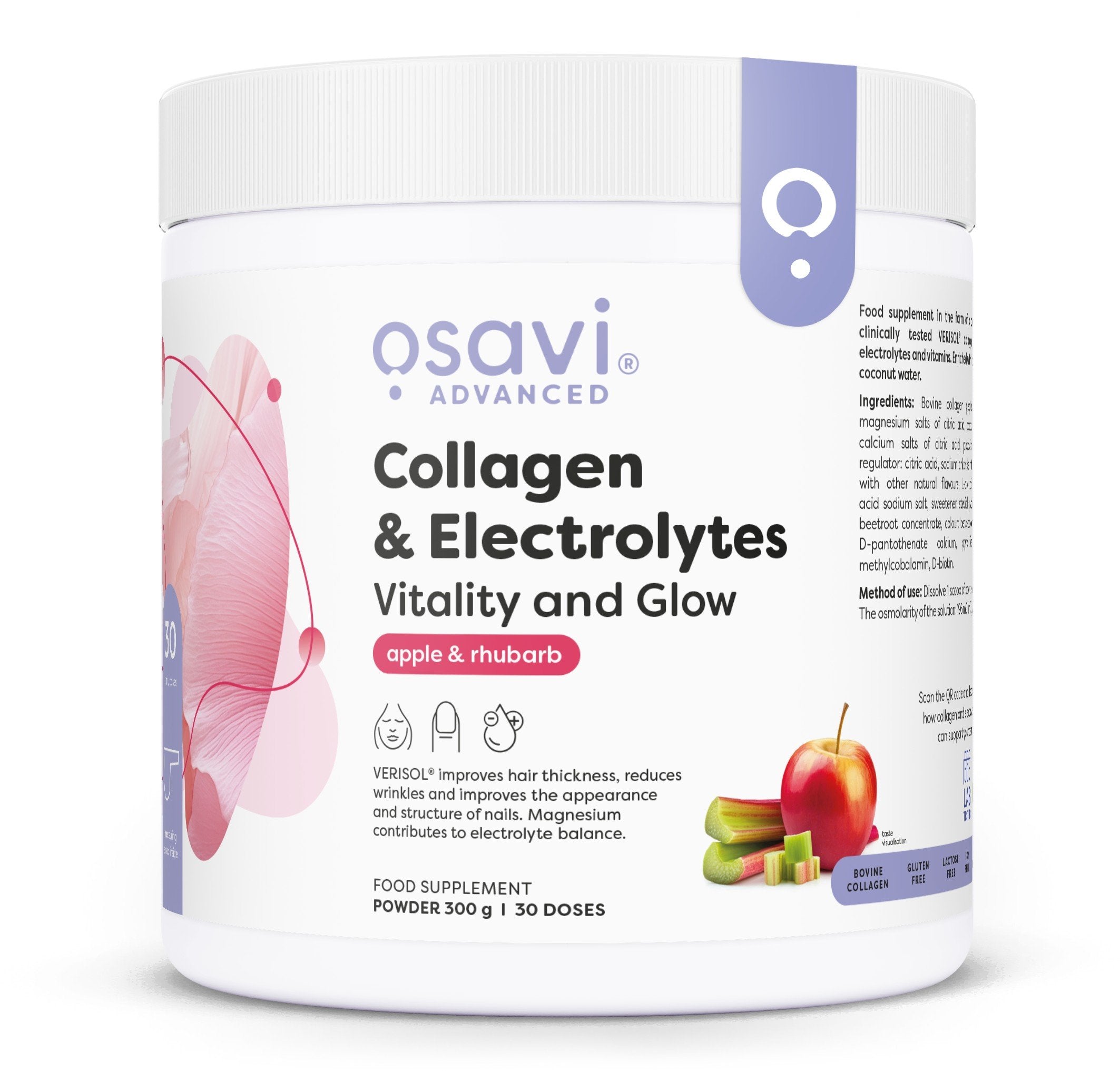 Osavi Collagen Electrolytes Vitality and Glow, obuolys ir rūgštynės
