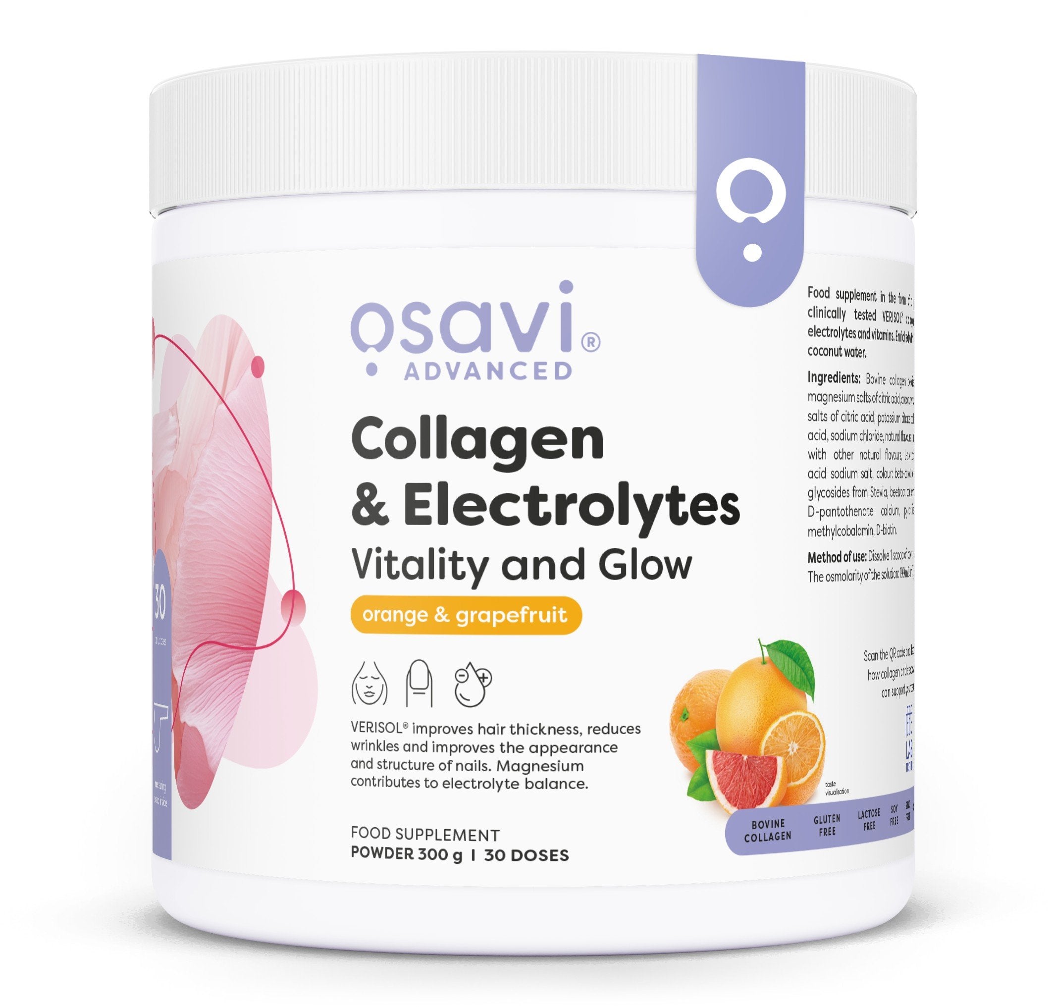 Osavi kolageno ir elektrolitai, apelsinas ir greipfrutas, maisto papildas