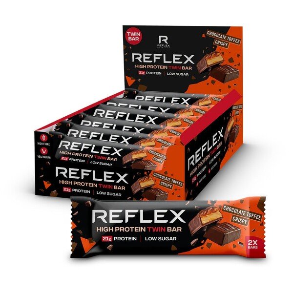Reflex Nutrition augsta proteīna dubultā batoniņš, šokolādes un karameļu kraukšķīga - 12 x 60 g