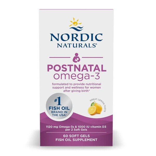 Nordic Naturals pēcdzemdību Omega-3, 1120 mg citronu - 60 kapsulas