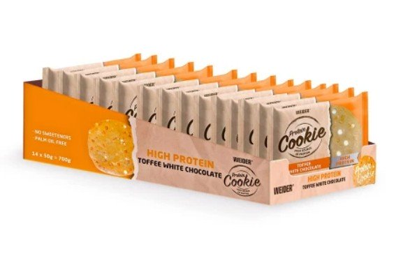 Weider baltymų sausainiai, Toffee White Chocolate, 14 vnt., sporto papildas