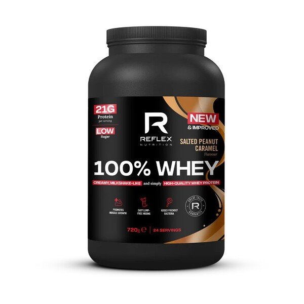 Reflex Nutrition 100% Whey, Salted Peanut Caramel - 720 g maisto papildas