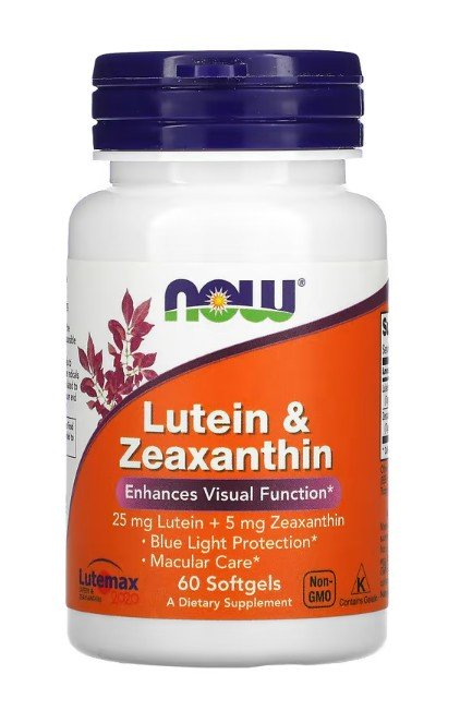 NOW Foods Lutein & Zeaxanthin - 60 kapsulių, maisto papildas akims