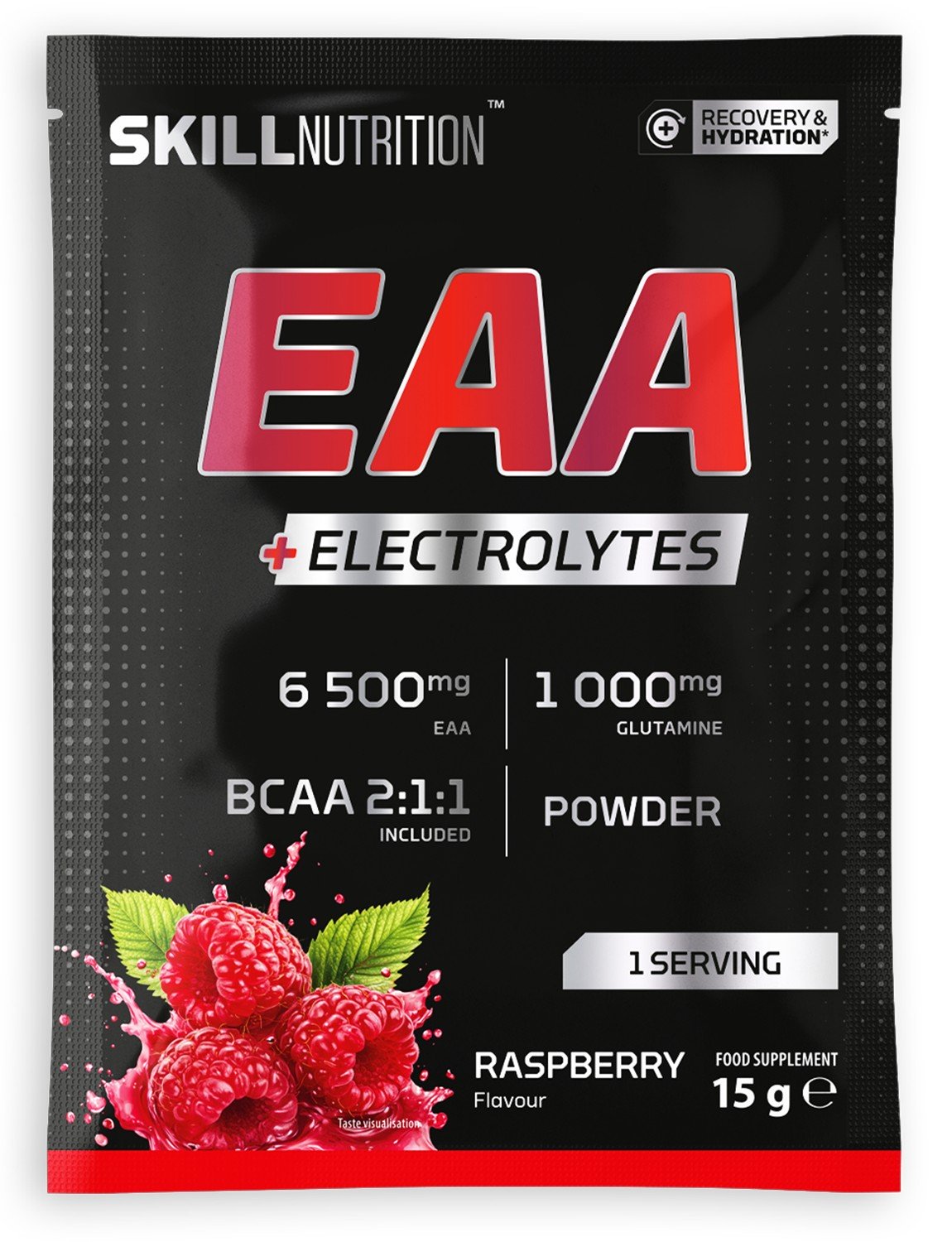 Skill Nutrition EAA + elektrolīti, aveņu - 15 grami (1 porcija)