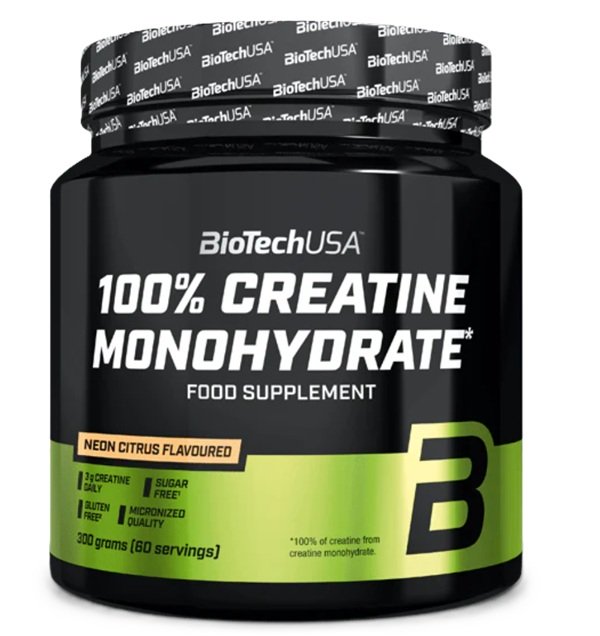 BioTechUSA 100% kreatīna monohidrāts, neona citrusaugļi - 300 grami
